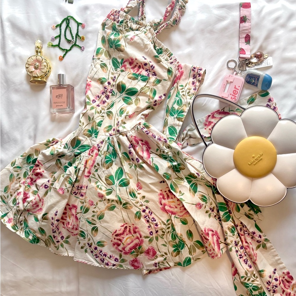 Free People Floral Sundress with Pink & Green Bouquet Print